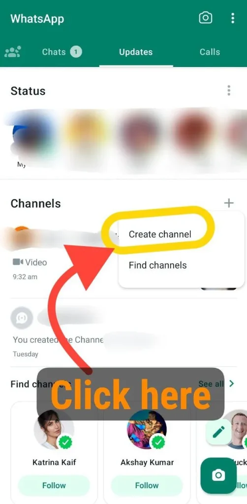 click on create channel to create whatsapp channel