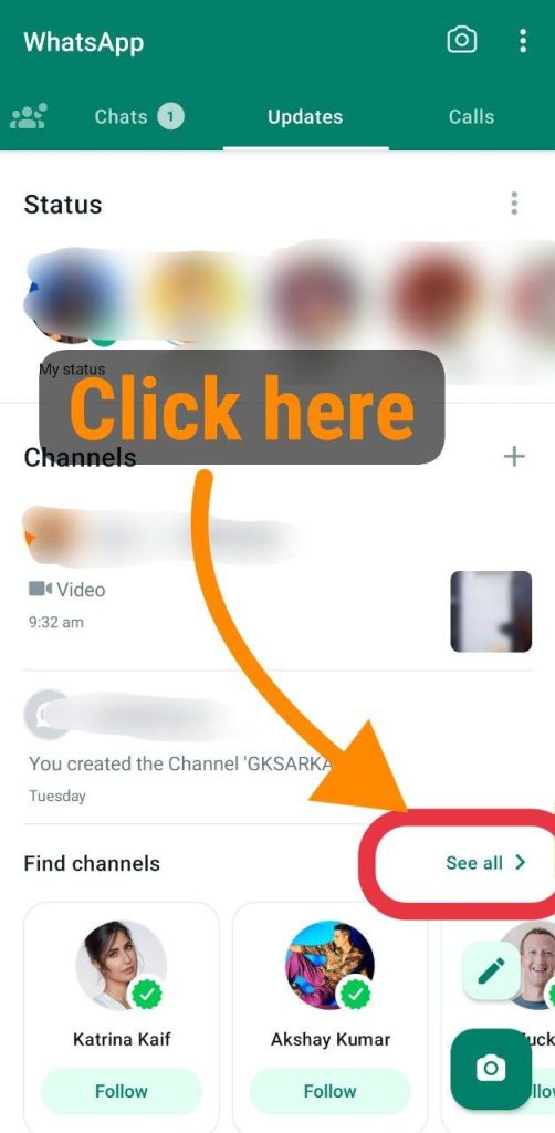 click on find all to find the list of channel in whatsapp