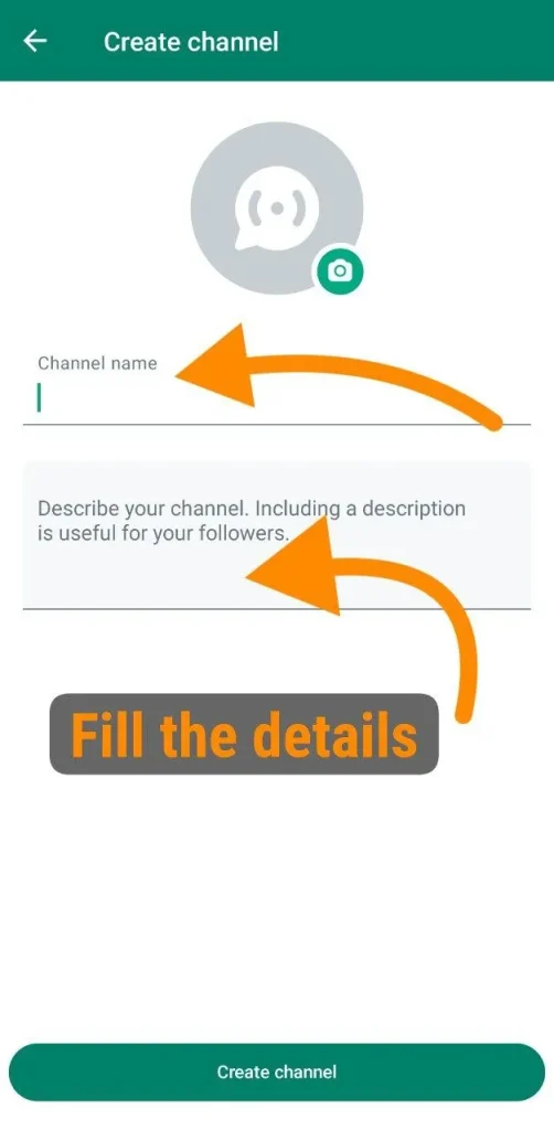 Enter details to create whatsapp channel
