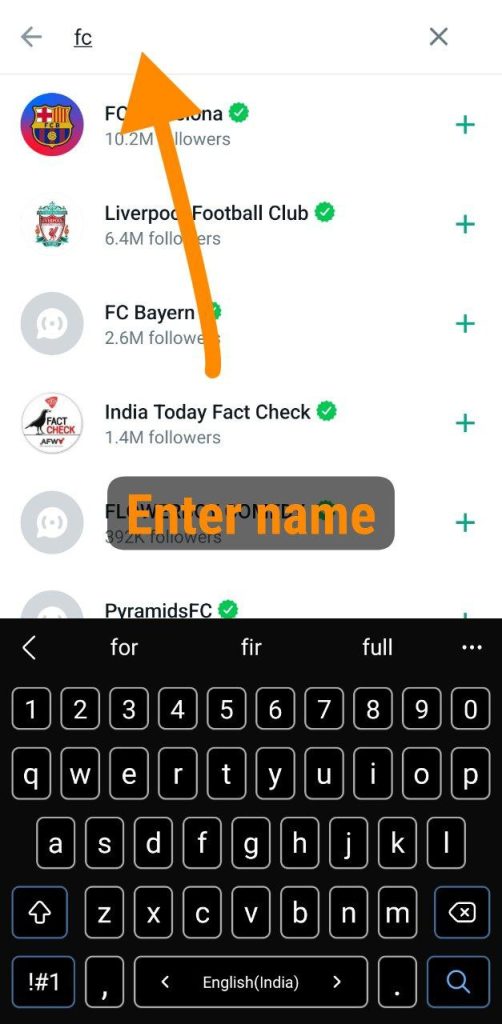 enter name of channel to search